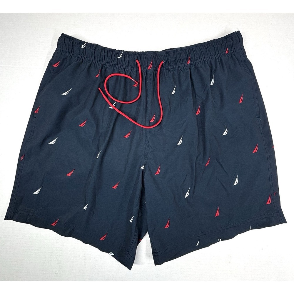 Nautica Sailboats Swim‎ Trunks Mens 2XL Shorts Navy Lined Patriotic Preppy  EUC